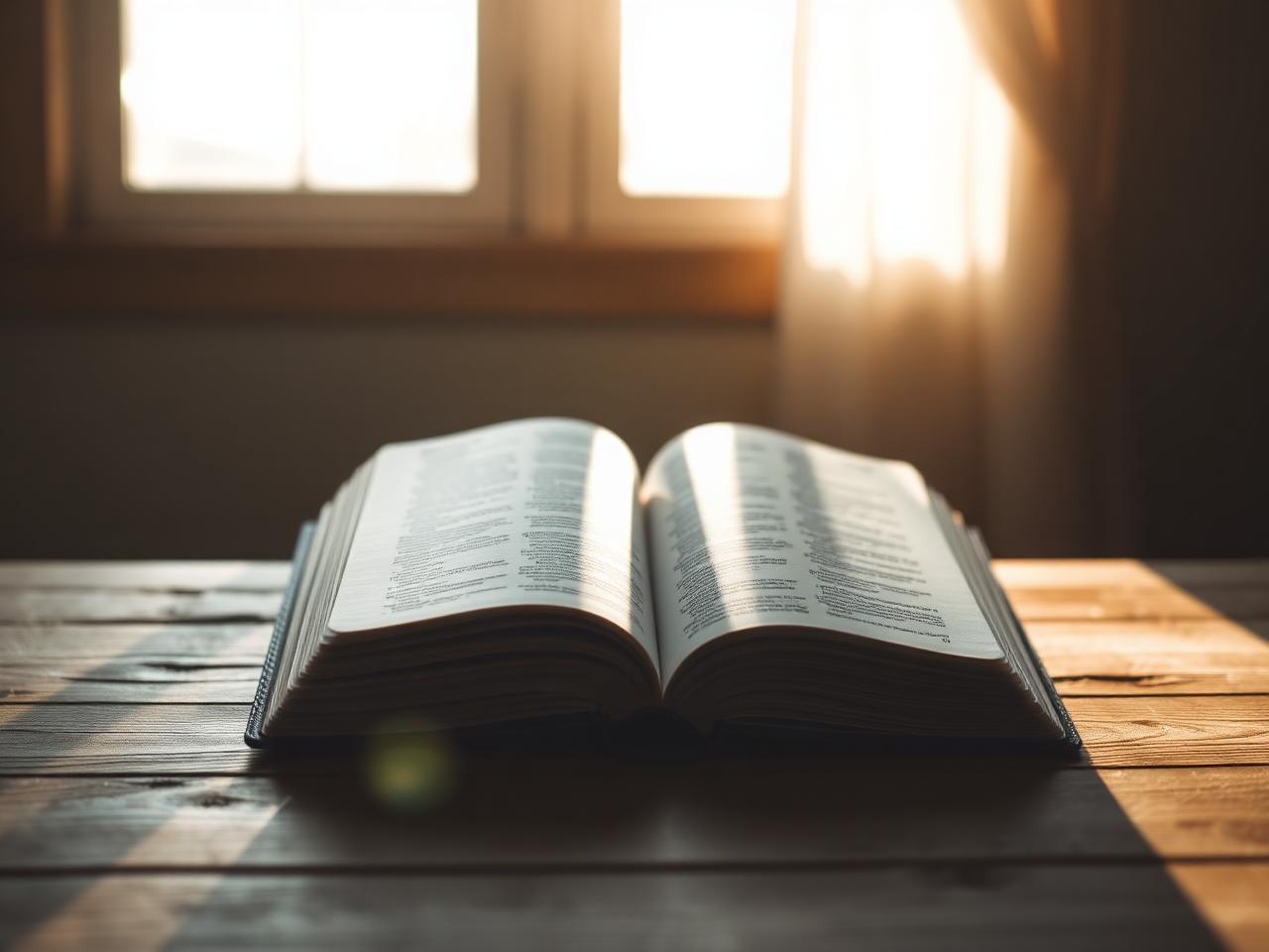 Biblia abierta con luz de la mañana